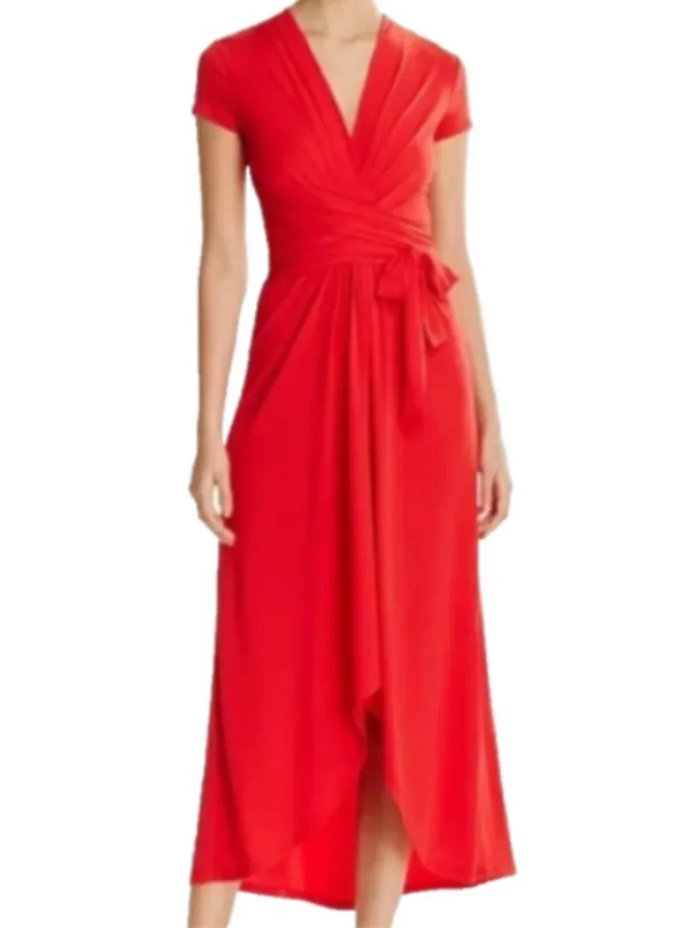 Michael Kors Red Wrap Dress Hi-Low/Midi Sz‎ 8 #89V